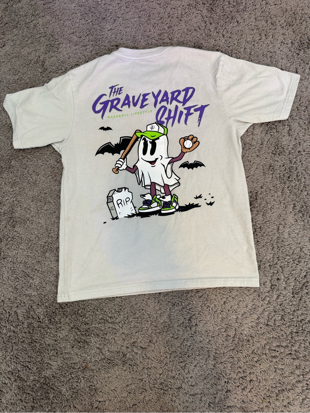 The Graveyard Shift Ghost Baseball Lifestyle Graphic Tee - YL